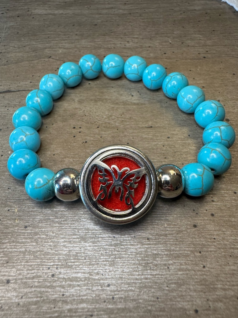 Essential Oil Beaded Butterfly Charm Turquoise Color Bracelet